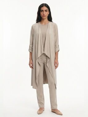 PHILOSOPHY | Beige Open Front Waterfall Drape Duster Cardigan Women’s Size Small